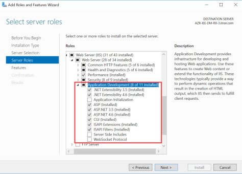 Screenshot of Application Development selected.